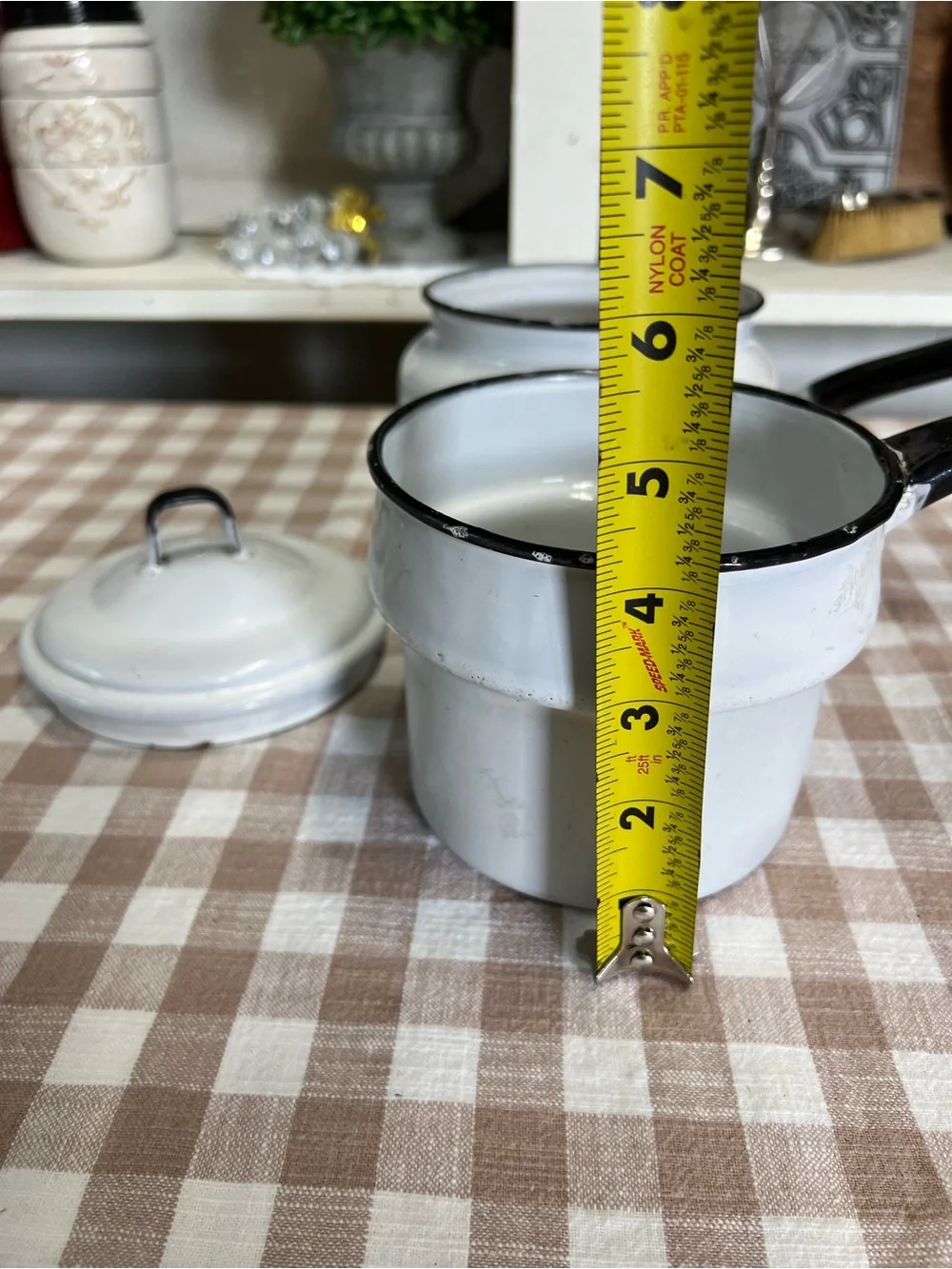 Vintage black white enamel double boiler pan decor cookware grandma core